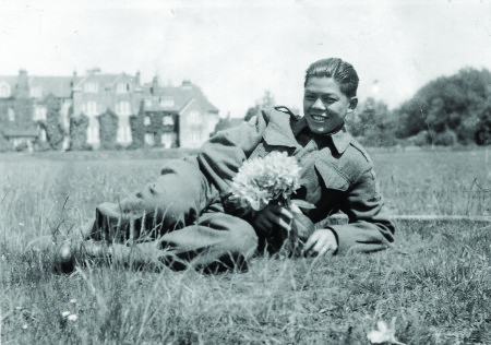 Chow George-flowers-on-lawn