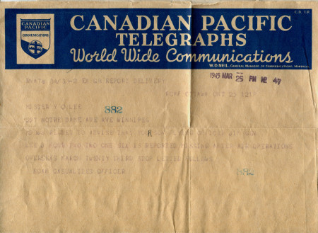 Missing in Action Telegram to Lee's parents