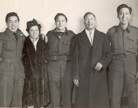 Returning from the war -- the Lee brothers from Windsor, Ontario with parents. L to R: Ben, Lily, Edward, King and Peter.