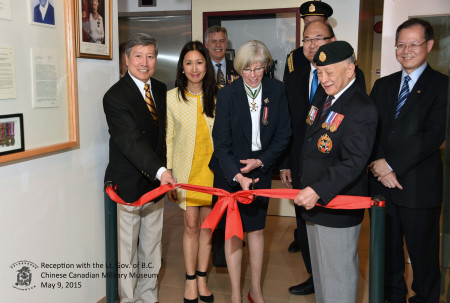 Museum President King Wan, Carol Lee, Lt. Governor Judith Guichon, MLA John Yap, Museum founder Howe Lee, and MLA Richard Lee. 