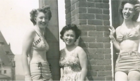 Mary Laura Wong with Army friends on the roof garden of the Hotel Vancouver